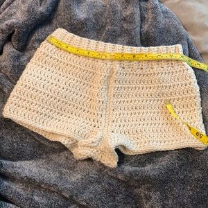 Hand crocheted short shorts.